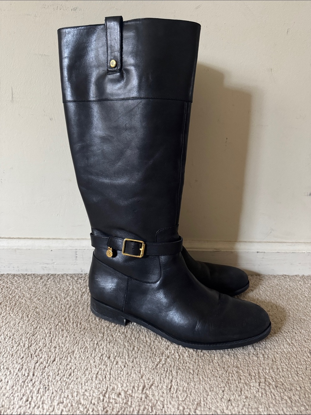 Lauren Ralph Lauren Black Leather Boots Size 10 B Knee Length Tall Boots